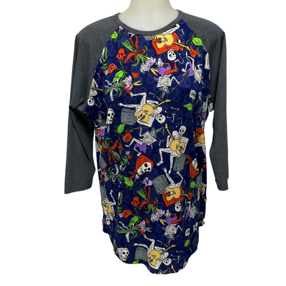 LULAROE Size Large Halloween Top Baseball Gray Long Sleeves